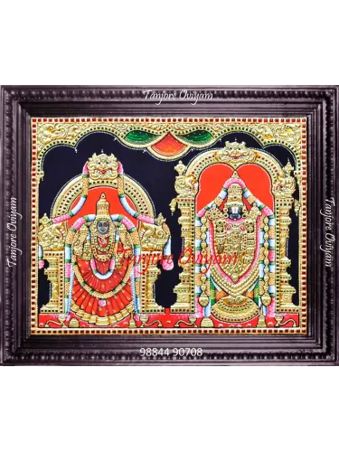 Traditional Thayar Balaji Tanjore painting with classic gold, temple-style arches and heritage detailing